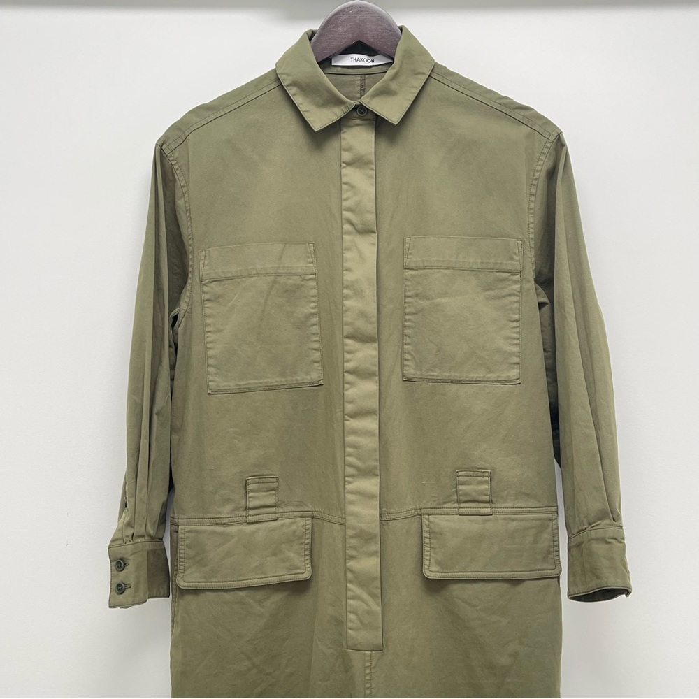 Thakoon Long Sleeve Button Front Olive Green Utility Jumpsuit - Picture 3 of 16